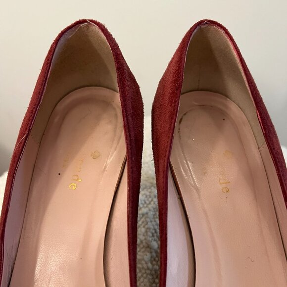 Kate Spade Burgundy Suede Pointed Toe Kitten Heels w/ Glitter Heel – US 7 - Picture 3 of 7